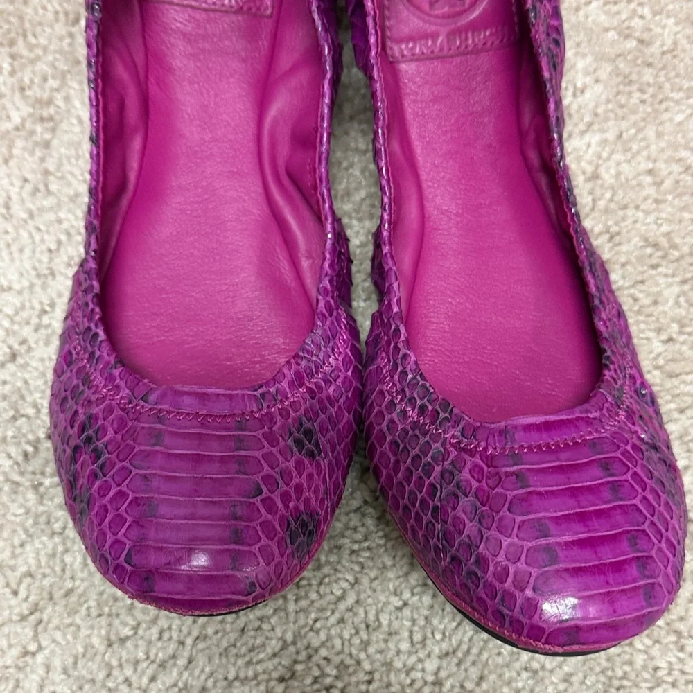Tory Burch Magenta Snake-Embossed Ballet Flats - Picture 4 of 5